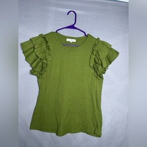 Olive Ruffle Sleeve Tee